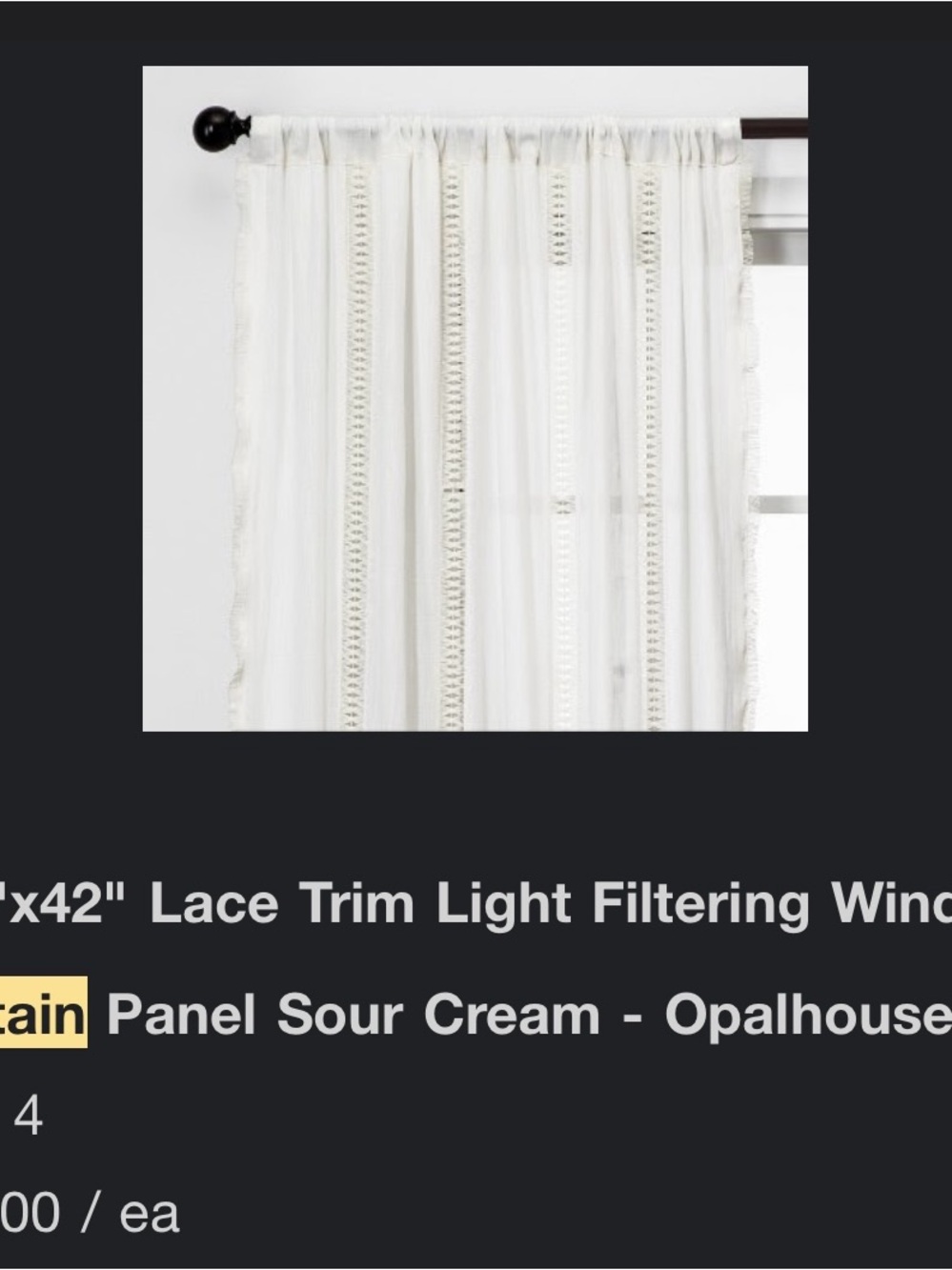Opalhouse Sour Cream Lace Trim Light-Filtering Curtain Panel (set of 2)